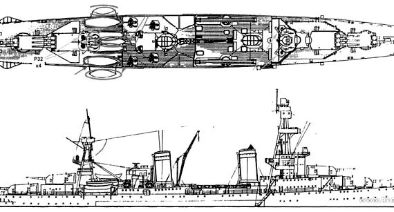 Крейсер USS CA-24 Pensacola (Heavy Cruiser) (1942) - чертежи, габариты, рисунки