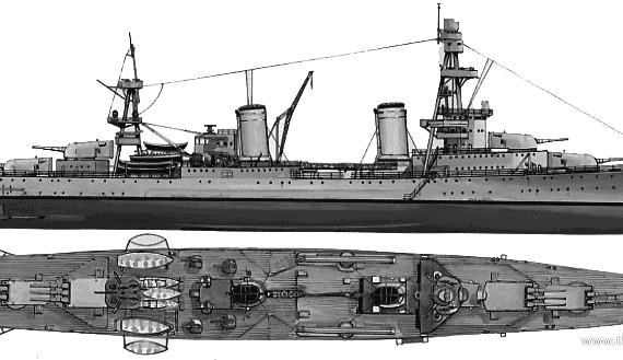 Крейсер USS CA-25 Salt Lake City (1939) - чертежи, габариты, рисунки