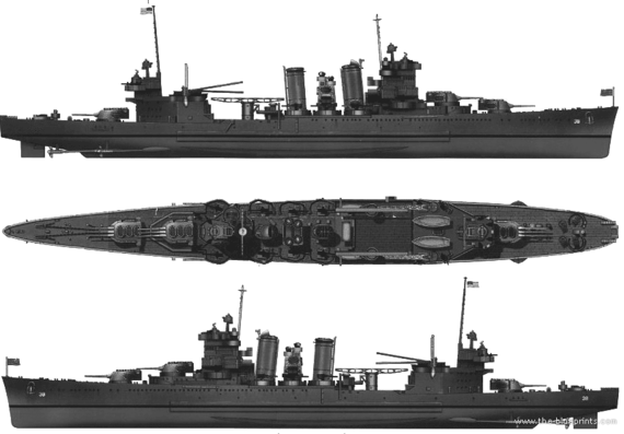 Крейсер USS CA-32 San Francisco (Heavy Cruiser) (1942) - чертежи, габариты, рисунки