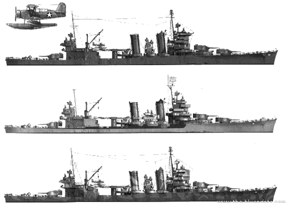 Крейсер USS CA-34 Astoria (1942) - чертежи, габариты, рисунки