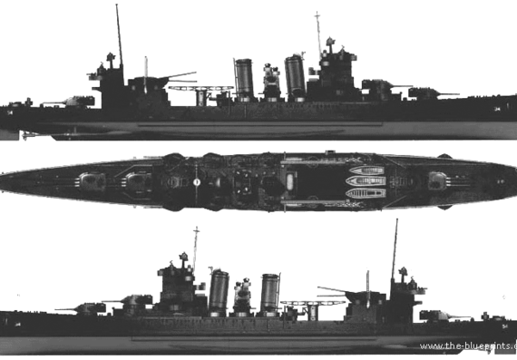 Крейсер USS CA-34 Astoria (Heavy Cruiser) - чертежи, габариты, рисунки