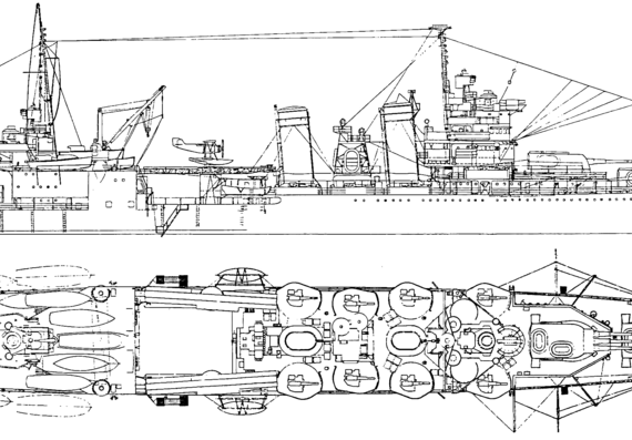 Крейсер USS CA-34 Astoria (Heavy Cruiser) (1939) - чертежи, габариты, рисунки