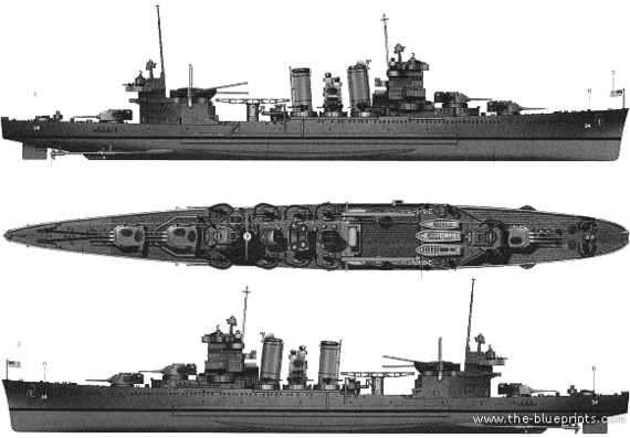 Крейсер USS CA-34 Astoria (Heavy Cruiser) (1941) - чертежи, габариты, рисунки