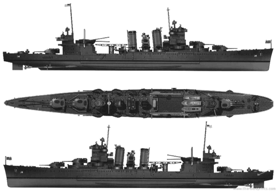 Крейсер USS CA-34 Astoria (Heavy Cruiser) (1942) - чертежи, габариты, рисунки