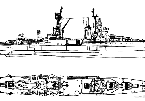 Крейсер USS CA-35 Indianapolis (1945) - чертежи, габариты, рисунки