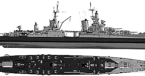 Cruiser USS CA-35 Indianapolis (Cruiser) - drawings, dimensions, figures