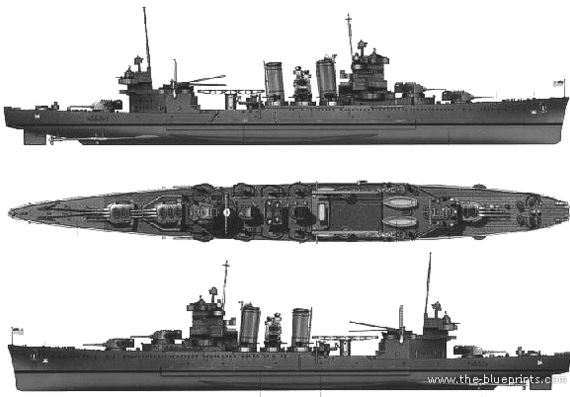 Cruiser USS CA-36 Minneapolis (Heavy Cruiser) (1942) - drawings, dimensions, pictures