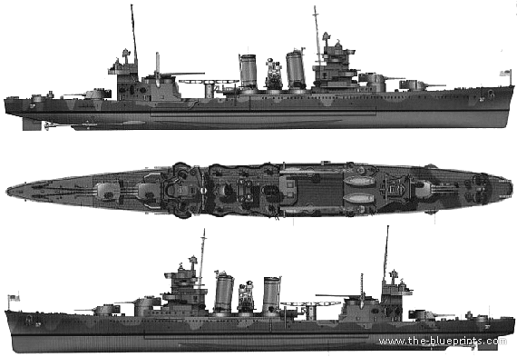 Крейсер USS CA-37 Tuscaloosa (Heavy Cruiser) (1941) - чертежи, габариты, рисунки
