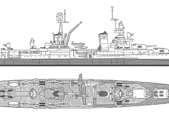 Корабль USS CA-38 Indianapolis (Heavy Cruiser) - чертежи, габариты, рисунки