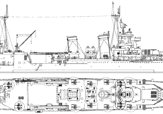 Крейсер USS CA-38 Minneapolis (Heavy Cruiser) (1943) - чертежи, габариты, рисунки