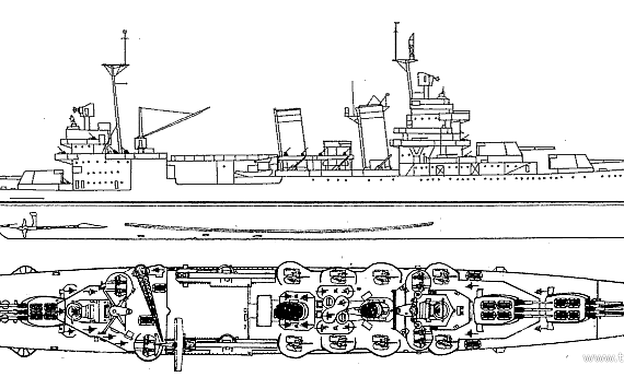 Крейсер USS CA-38 San Farncisco (1945) - чертежи, габариты, рисунки