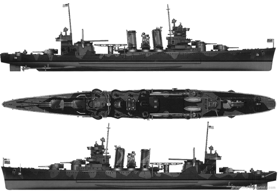 Крейсер USS CA-39 Quincy (Heavy Cruiser) - чертежи, габариты, рисунки