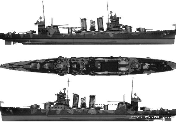 Крейсер USS CA-39 Quincy (Heavy Cruiser) (1941) - чертежи, габариты, рисунки