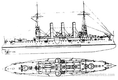 Крейсер USS CA-3 Brooklyn (1898) - чертежи, габариты, рисунки