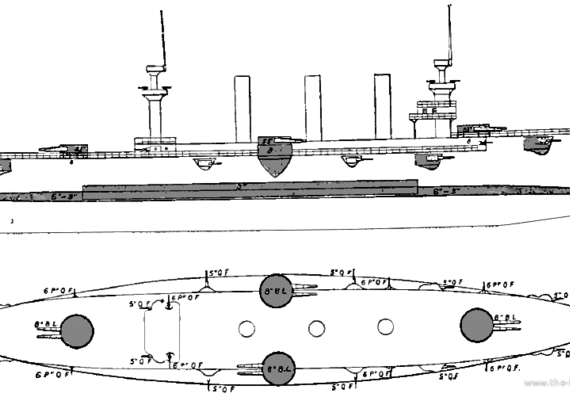 Cruiser USS CA-3 Brooklyn (Armored Cruiser) - drawings, dimensions, figures