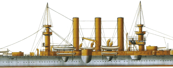 Cruiser USS CA-3 Brooklyn (Armored Cruiser) (1906) - drawings, dimensions, pictures
