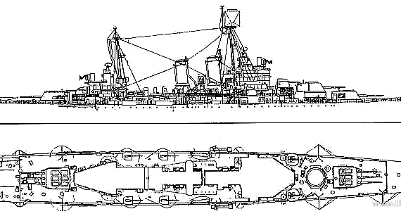 Крейсер USS CA-45 Wichita (1945) - чертежи, габариты, рисунки