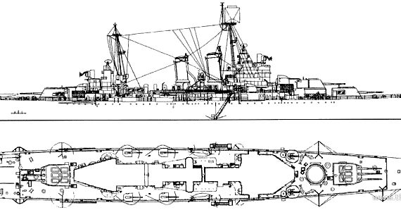 Крейсер USS CA-45 Wichita (Heavy Cruiser) (1945) - чертежи, габариты, рисунки