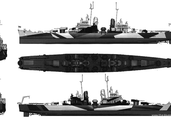 Крейсер USS CA-68 Baltimore (1944) - чертежи, габариты, рисунки