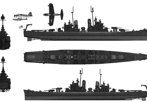 Крейсер USS CA-68 Baltimore (Heavy Cruiser) (1944) - чертежи, габариты, рисунки