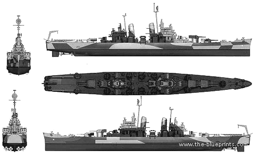 Крейсер USS CA-72 Pittsburgh (Heavy Cruiser) - чертежи, габариты, рисунки