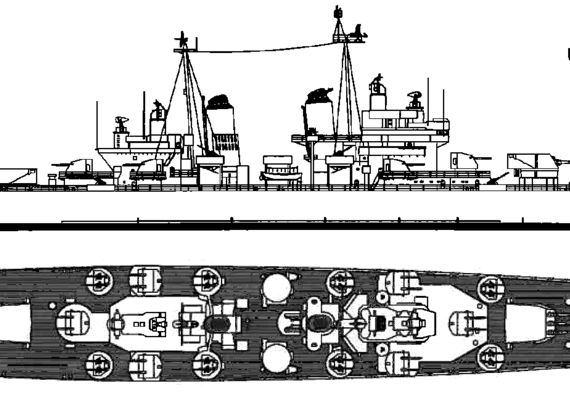Крейсер USS CA-75 Helena 1957 (Heavy Cruiser) - чертежи, габариты, рисунки