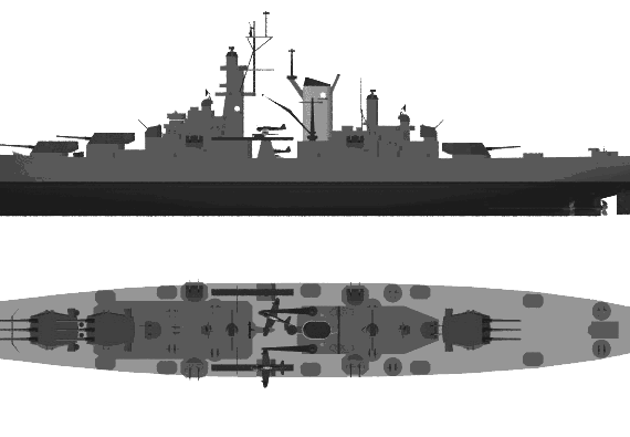Cruiser USS CB-2 Hawaii (Battlecruiser) (1945) - drawings, dimensions, pictures