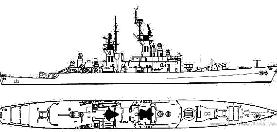 Cruiser USS CG-24 Reeves - drawings, dimensions, figures