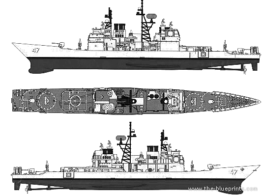 Крейсер USS CG-47 Ticonderoga (Cruiser) - чертежи, габариты, рисунки