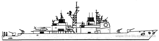 Крейсер USS CG-49 Ticonderoga - чертежи, габариты, рисунки