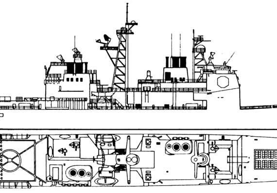 Крейсер USS CG-52 Bunker Hill (Missile Cruiser) - чертежи, габариты, рисунки