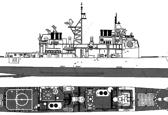 Крейсер USS CG-61 Monterey (Cruiser) - чертежи, габариты, рисунки