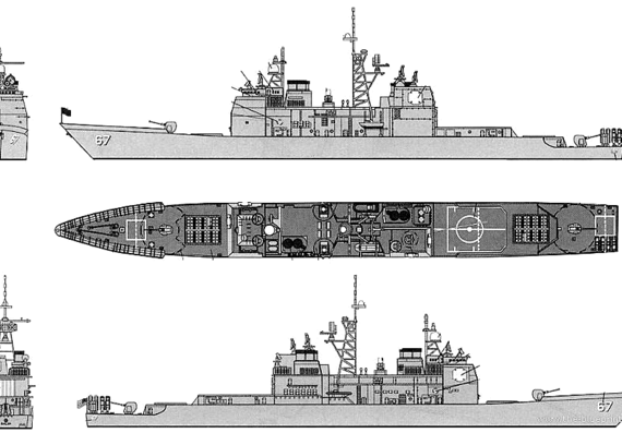 Крейсер USS CG-67 Shilow (Cruiser) - чертежи, габариты, рисунки