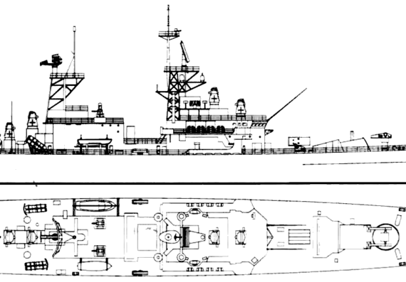 Cruiser USS CGN-25 Bainbridge (Nuclear Missile Cruiser) - drawings, dimensions, figures