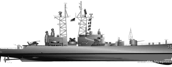 Крейсер USS CGN-35 Truxtun - чертежи, габариты, рисунки