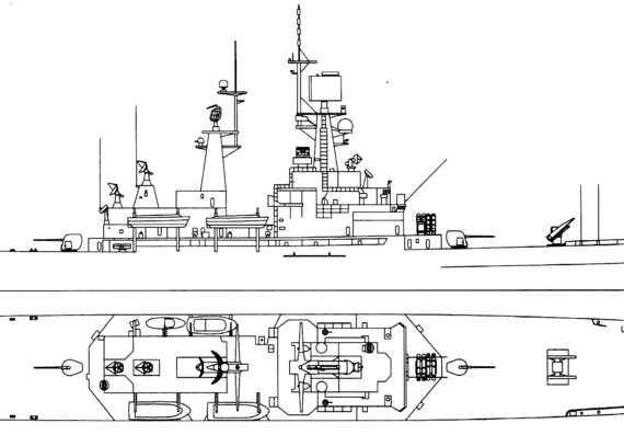 Крейсер USS CGN-38 Virginia (Nuclear Missile Cruiser) - чертежи, габариты, рисунки