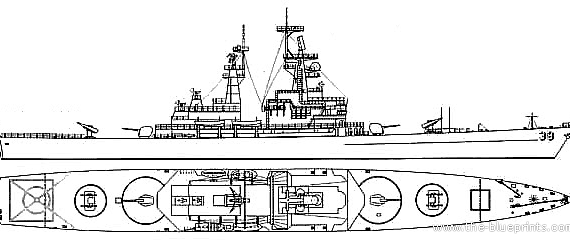 Cruiser USS CGN-39 Texas - drawings, dimensions, figures