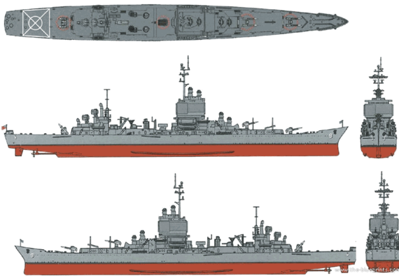 Крейсер USS CGN-9 Long Beach (Nuclear Missile Cruiser) (1967) - чертежи, габариты, рисунки