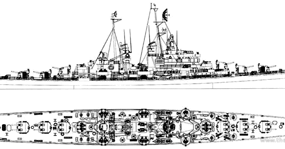 Cruiser USS CL-120 Spokane (Light Cruiser) - drawings, dimensions, figures