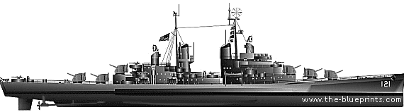 Cruiser USS CL-121 Fresno (Light Cruiser) - drawings, dimensions, figures