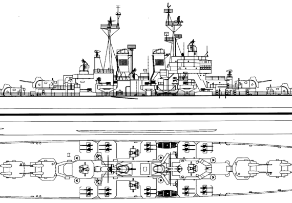 Крейсер USS CL-144 Worcester 1946 (Light Cruiser) - чертежи, габариты, рисунки