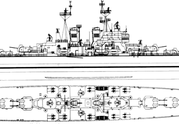 Крейсер USS CL-144 Worcester 1958 (Light Cruiser) - чертежи, габариты, рисунки