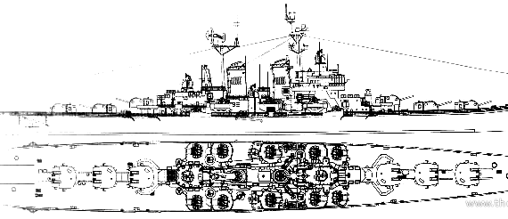 Крейсер USS CL-144 Worcester (Light Cruiser) (1958) - чертежи, габариты, рисунки