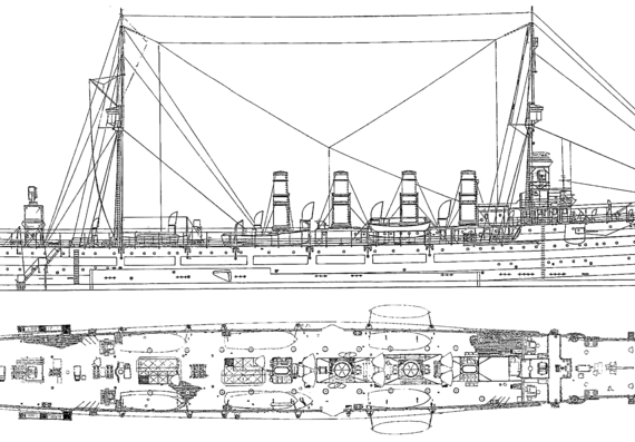 Крейсер USS CL-2 Birmingham (Light Cruiser) (1908) - чертежи, габариты, рисунки