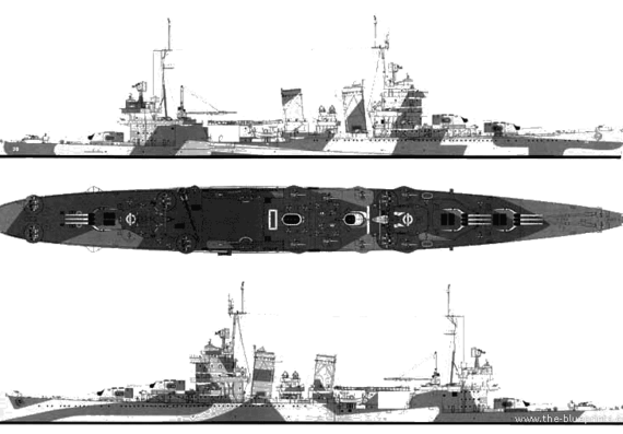 Боевой корабль USS CL-38 San Francisco (1944) - чертежи, габариты, рисунки