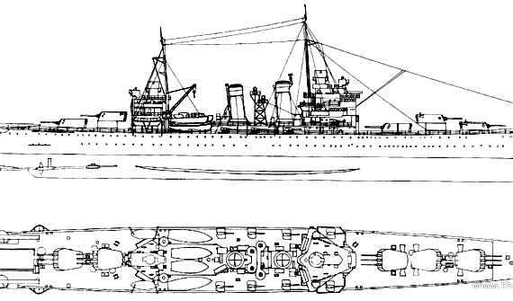 Крейсер USS CL-40 Brooklyn (1944) - чертежи, габариты, рисунки
