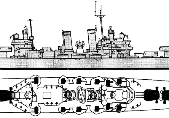 Cruiser USS CL-40 Brooklyn 1945 (Light Cruiser) - drawings, dimensions, pictures