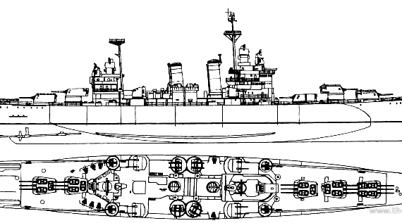 Крейсер USS CL-42 Savannah (1944) - чертежи, габариты, рисунки