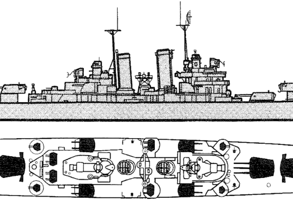 Крейсер USS CL-42 Savannah 1944 (Light Cruiser) - чертежи, габариты, рисунки