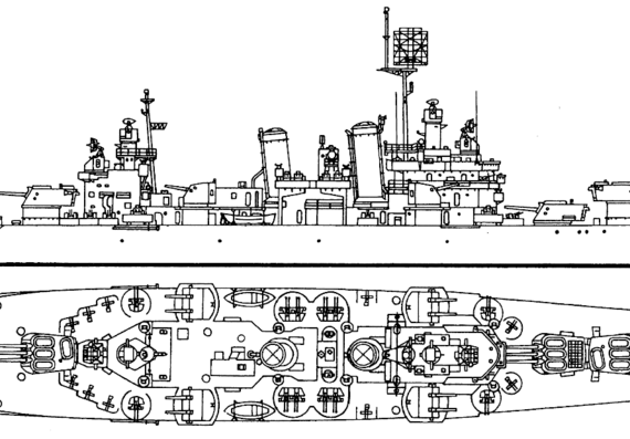 Крейсер USS CL-42 Savannah 1945 (Light Cruiser) - чертежи, габариты, рисунки